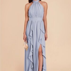 Birdy Grey Chiffon Dusty Blue Halter Maxi Dress